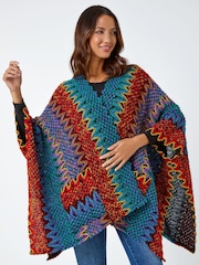Roman Blue Roman Textured Boho Print Cape Ponchos - Image 1 of 3