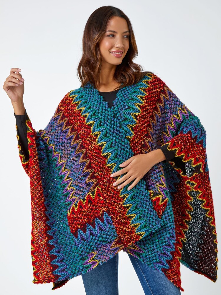Roman Blue Roman Textured Boho Print Cape Ponchos - Image 1 of 3