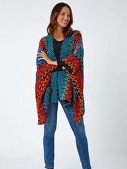 Roman Blue Roman Textured Boho Print Cape Ponchos - Image 2 of 3