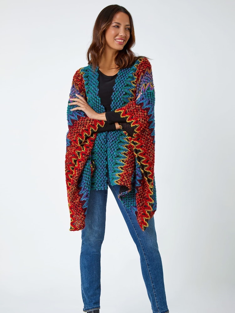 Roman Blue Roman Textured Boho Print Cape Ponchos - Image 2 of 3