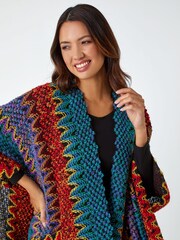 Roman Blue Roman Textured Boho Print Cape Ponchos - Image 3 of 3