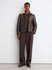 Reiss Brown Ankara Burnished Leather Shearling-Collar Jacket - Image 3 of 9
