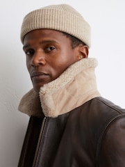 Reiss Brown Ankara Burnished Leather Shearling-Collar Jacket - Image 4 of 9