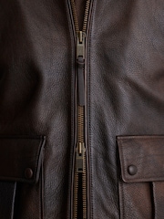 Reiss Brown Ankara Burnished Leather Shearling-Collar Jacket - Image 6 of 9