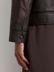 Reiss Brown Ankara Burnished Leather Shearling-Collar Jacket - Image 7 of 9