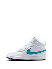 Nike White/Aqua Junior Court Borough Mid Trainers - Image 2 of 9