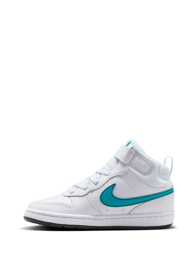 Nike White/Aqua Junior Court Borough Mid Trainers - Image 2 of 9
