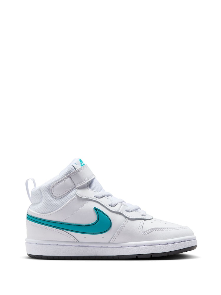 Nike White/Aqua Junior Court Borough Mid Trainers - Image 3 of 9