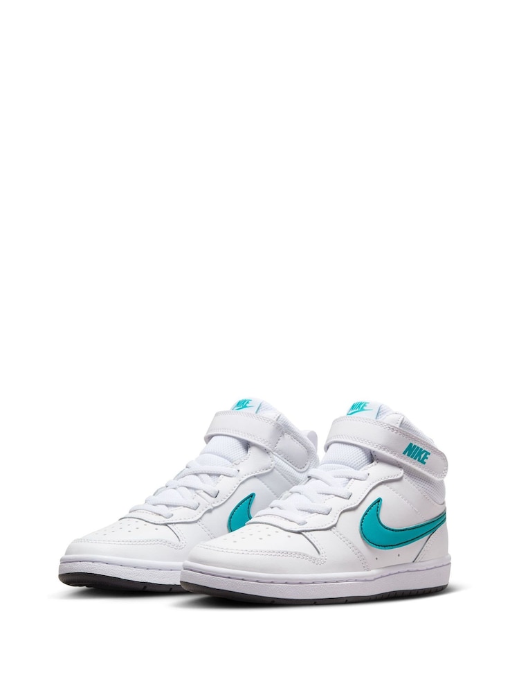 Nike White/Aqua Junior Court Borough Mid Trainers - Image 4 of 9