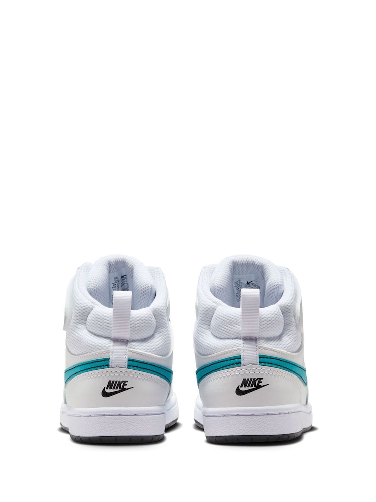Nike White/Aqua Junior Court Borough Mid Trainers - Image 5 of 9