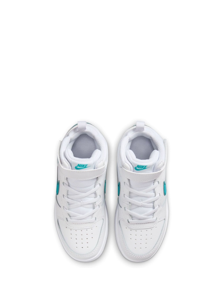 Nike White/Aqua Junior Court Borough Mid Trainers - Image 6 of 9
