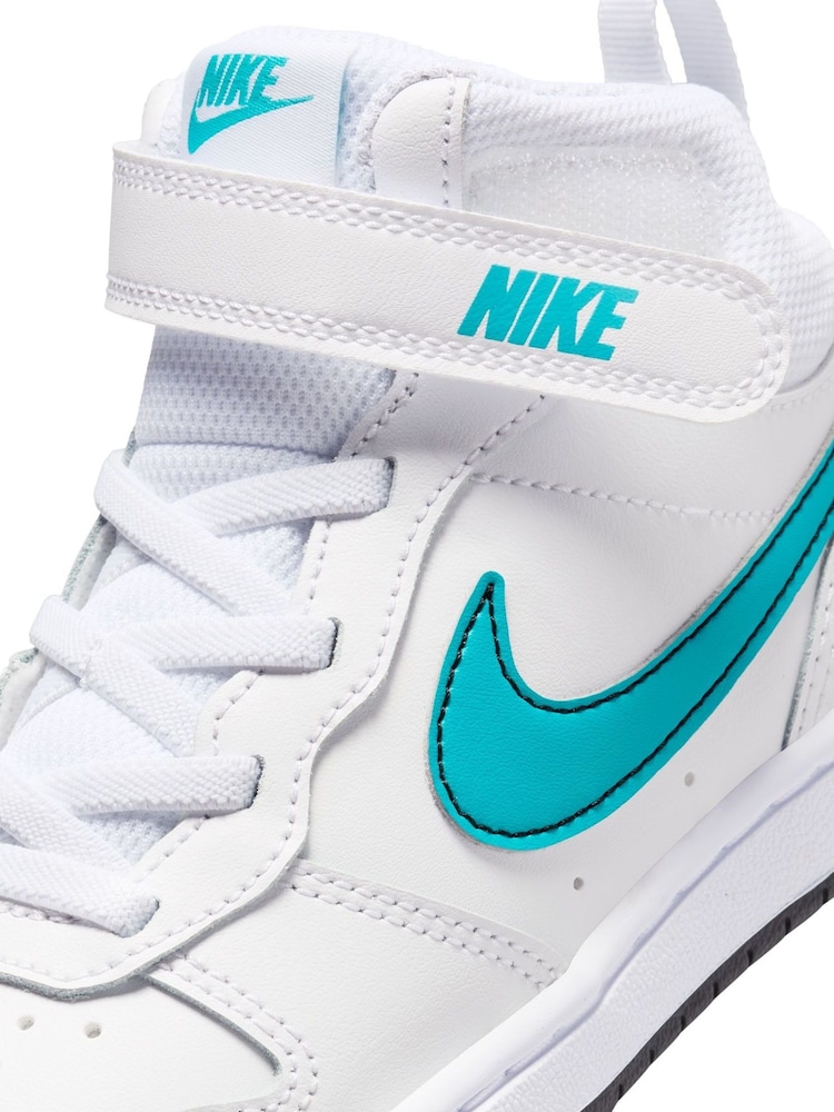 Nike White/Aqua Junior Court Borough Mid Trainers - Image 8 of 9