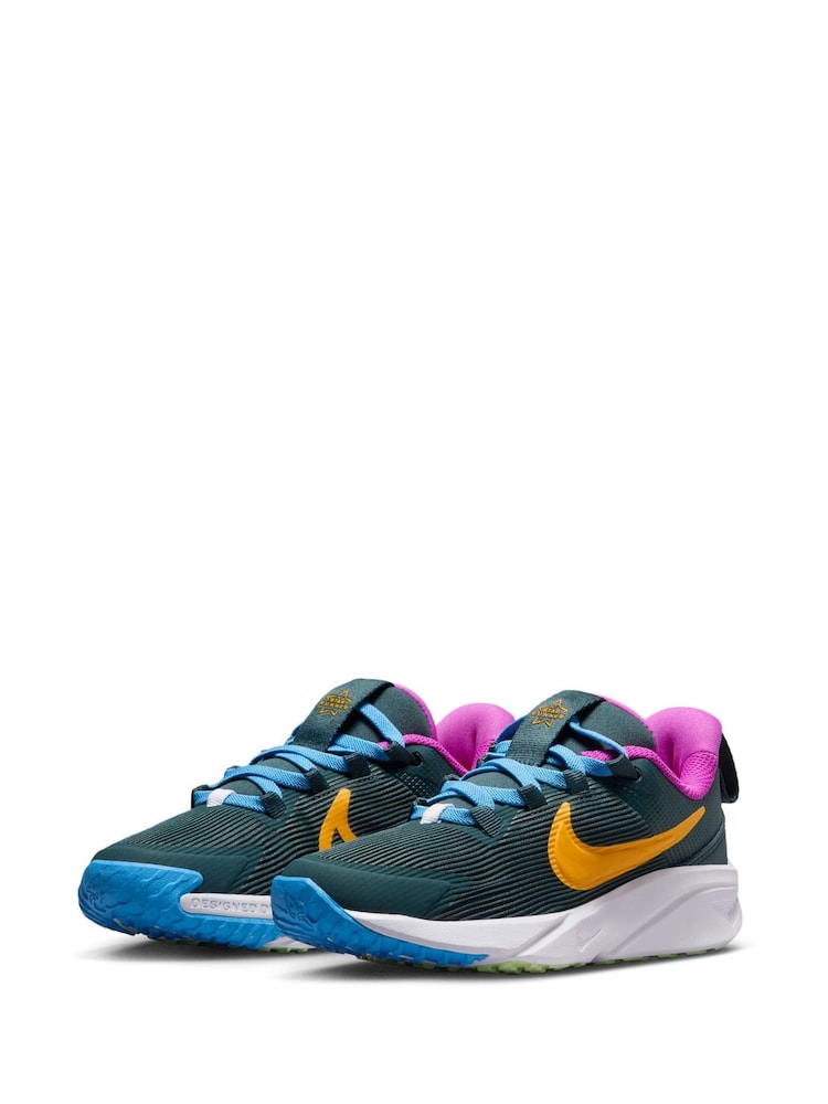 Nike Dark Green/Orange Junior Star Runner 4 Trainers - Image 2 of 12