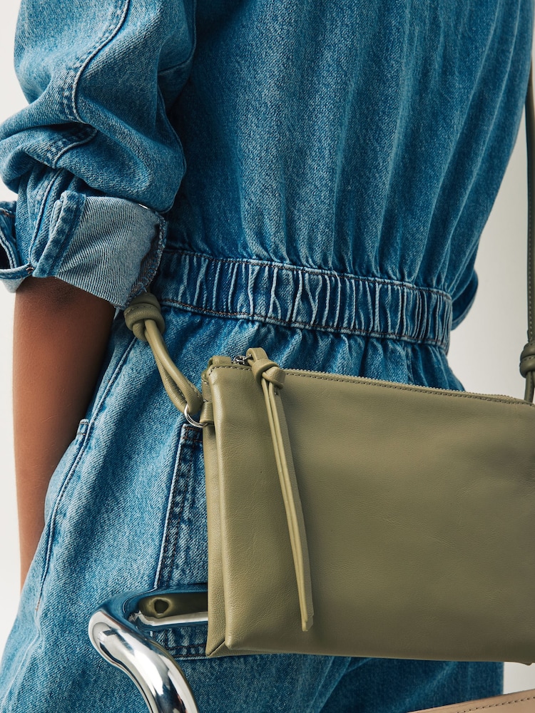 Sage Green Leather Cross-Body Bag - Image 2 of 7