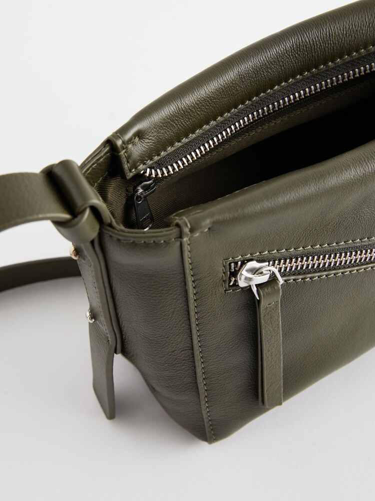 Khaki Green Leather Cross-Body Bag - Image 5 of 5