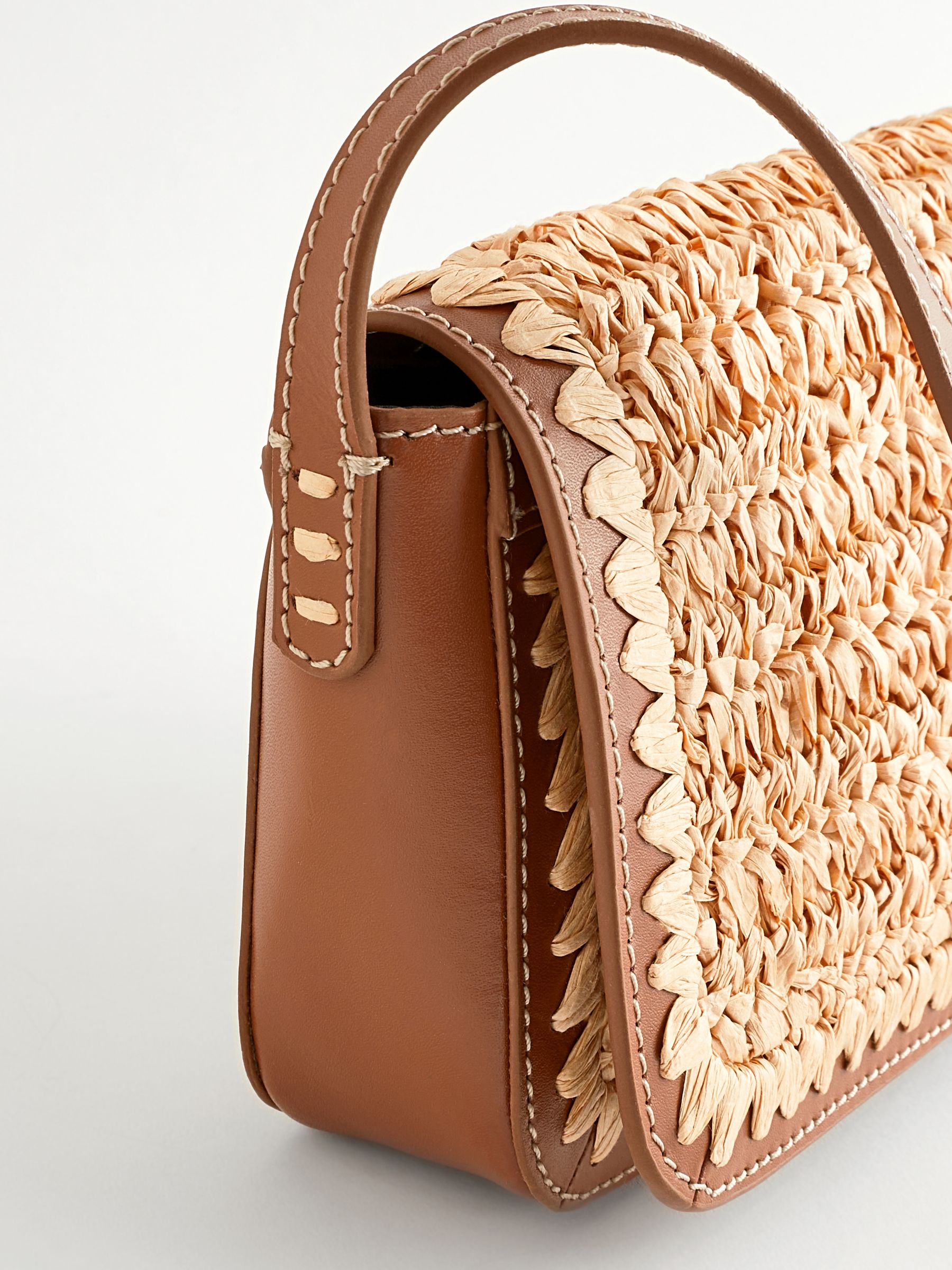 Buy Tan Brown Leather Raffia Cross Body Bag from Next Luxembourg