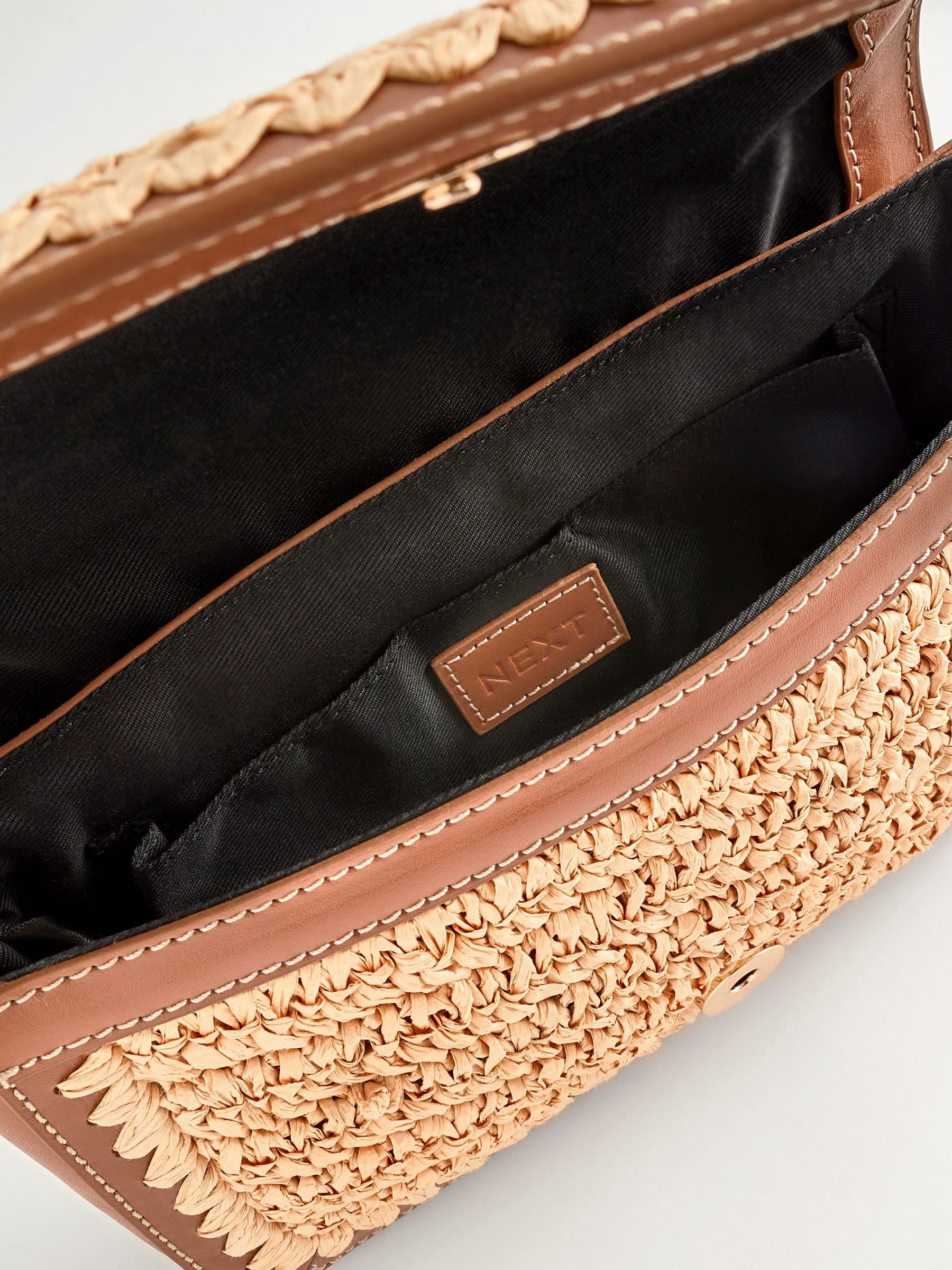 Buy Tan Brown Leather Raffia Cross Body Bag from Next Luxembourg
