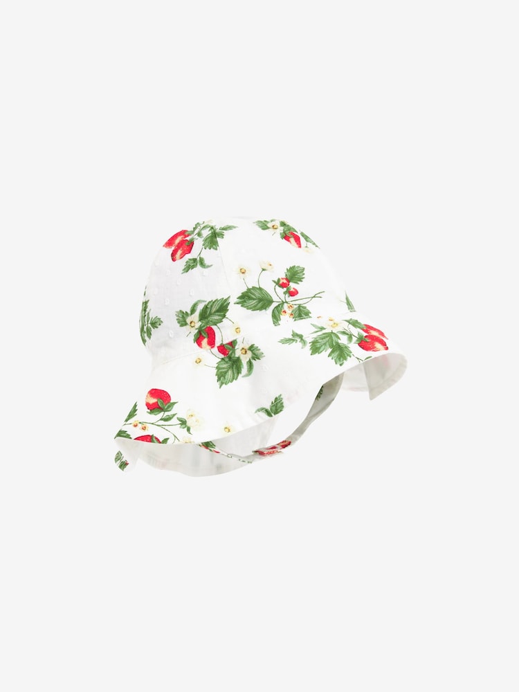 Red/White Srawberry Print Baby Wide Brim Bucket Hat (0mths-2yrs) - Image 1 of 4