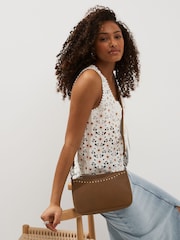 Tan Brown Leather Studded Cross-Body Bag - Image 1 of 7