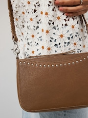 Tan Brown Leather Studded Cross-Body Bag - Image 2 of 7