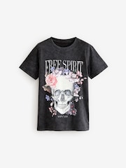 Charcoal Grey Oversized Skull Graphic 100% Cotton T-Shirt (3-16yrs) - Image 1 of 3