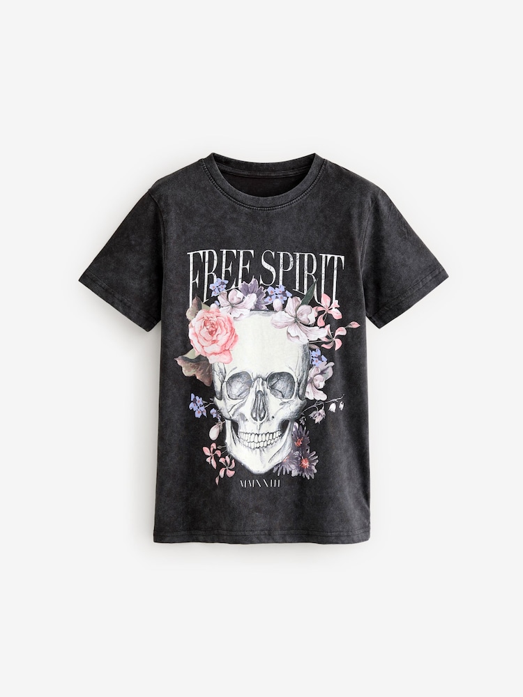 Charcoal Grey Oversized Skull Graphic 100% Cotton T-Shirt (3-16yrs) - Image 1 of 3