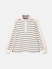 Joules Southwold Cream & Navy Blue Cotton Button Down Striped Sweatshirt - Image 10 of 10