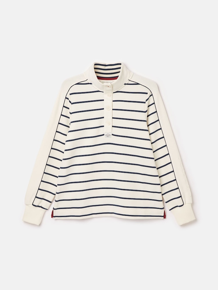 Joules Southwold Cream & Navy Blue Cotton Button Down Striped Sweatshirt - Image 10 of 10