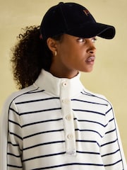 Joules Southwold Cream & Navy Blue Cotton Button Down Striped Sweatshirt - Image 4 of 10