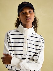 Joules Southwold Cream & Navy Blue Cotton Button Down Striped Sweatshirt - Image 6 of 10