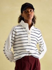 Joules Southwold Cream & Navy Blue Cotton Button Down Striped Sweatshirt - Image 7 of 10