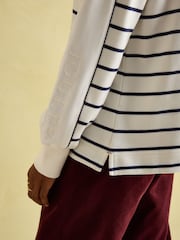 Joules Southwold Cream & Navy Blue Cotton Button Down Striped Sweatshirt - Image 8 of 10