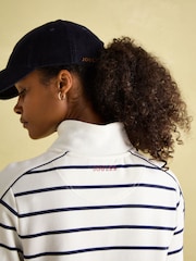 Joules Southwold Cream & Navy Blue Cotton Button Down Striped Sweatshirt - Image 9 of 10