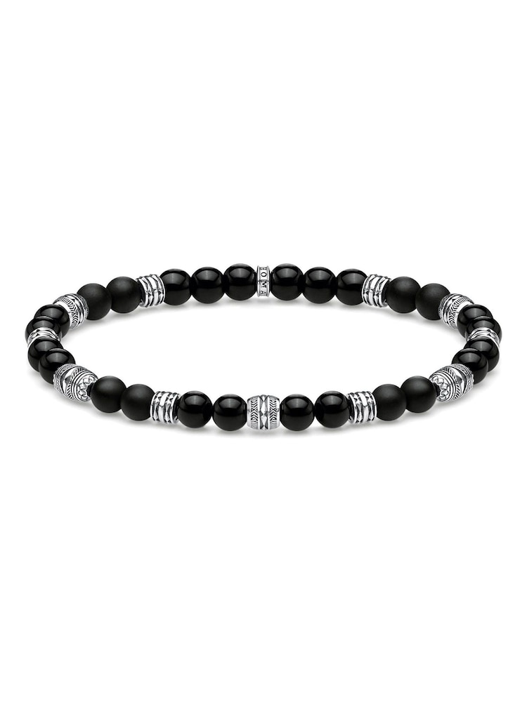 Thomas Sabo Black Obsidian Bead Stretch Handcrafted Silver Elements Bracelet - Image 1 of 3
