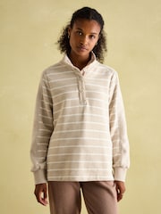 Beige & White Cotton - سويت شيرت Southwold مخطط بأزرار طولية من Joules - صورة 1 من 9