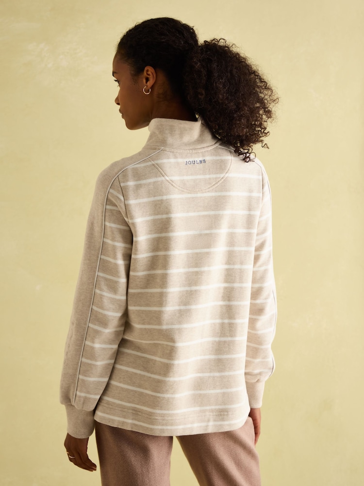 Beige & White Cotton - سويت شيرت Southwold مخطط بأزرار طولية من Joules - صورة 2 من 9