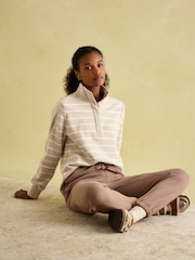 Beige & White Cotton - سويت شيرت Southwold مخطط بأزرار طولية من Joules - صورة 3 من 9