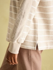 Beige & White Cotton - سويت شيرت Southwold مخطط بأزرار طولية من Joules - صورة 7 من 9