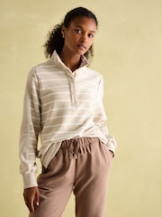Beige & White Cotton - سويت شيرت Southwold مخطط بأزرار طولية من Joules - صورة 8 من 9