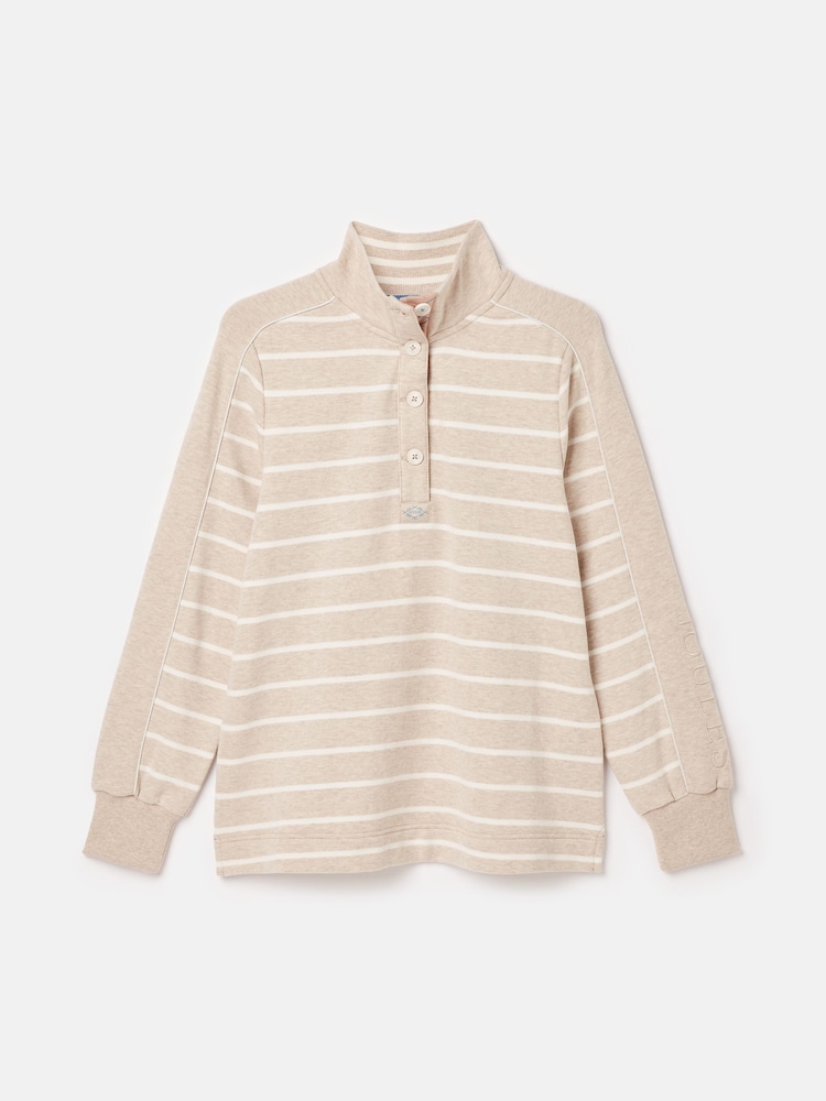 Beige & White Cotton - سويت شيرت Southwold مخطط بأزرار طولية من Joules - صورة 9 من 9