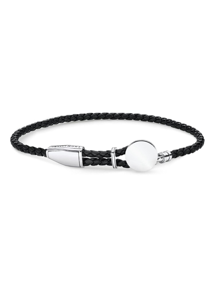 Thomas Sabo Black Adjustable Leather Silver Tone Iconic Design Bracelet - Image 1 of 4