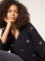 White Stuff Astrid Sequin Black Top - Image 4 of 7