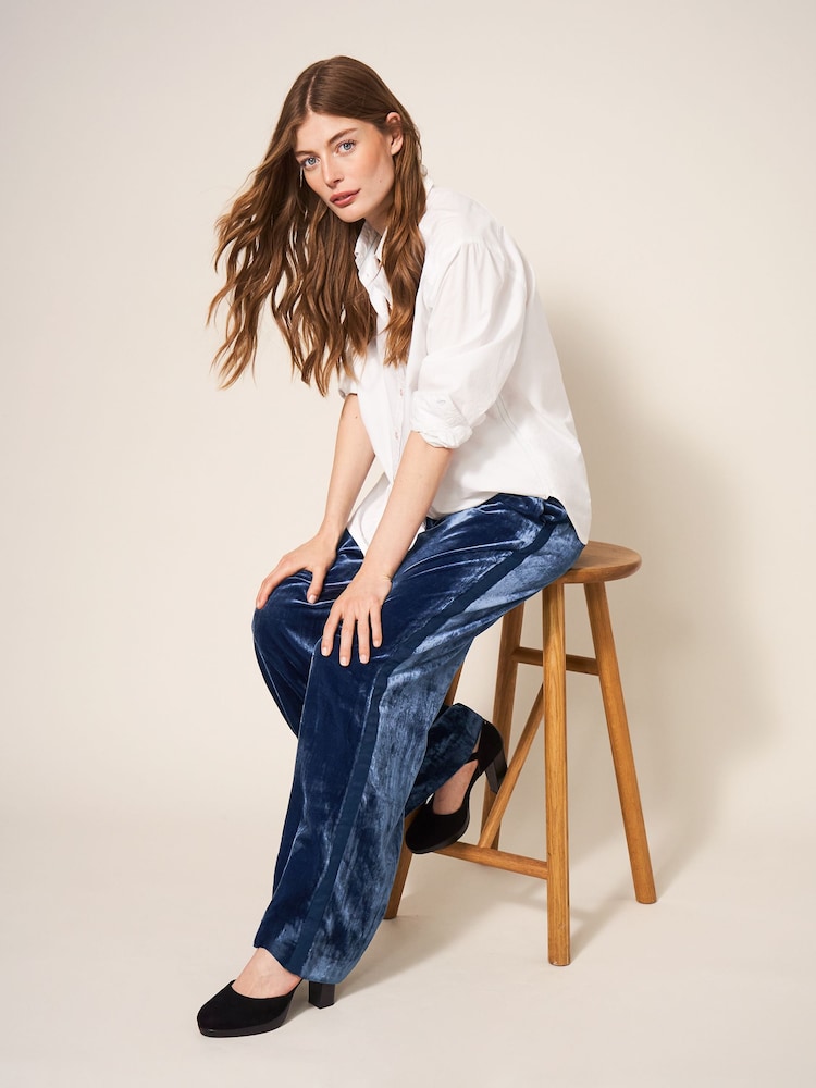 White Stuff Blue Jenny Velvet Wide Leg Trousers - Image 4 of 4