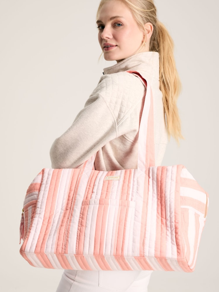 Joules Dolly Pink & Orange Striped Weekend Bag - Image 1 of 8