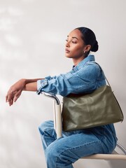 Khaki Green Leather Fold Flap Bag - Image 1 of 8