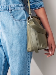 Khaki Green Leather Fold Flap Bag - Image 3 of 8