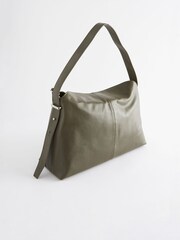 Khaki Green Leather Fold Flap Bag - Image 5 of 8