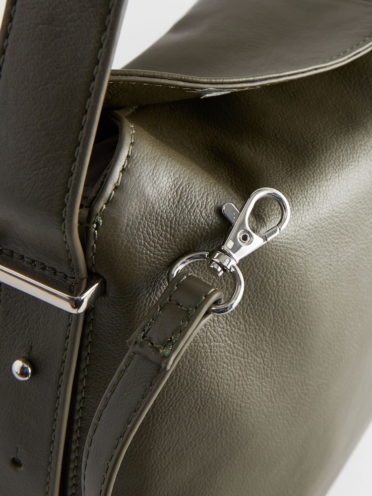 Khaki Green Leather Fold Flap Bag - Image 6 of 8