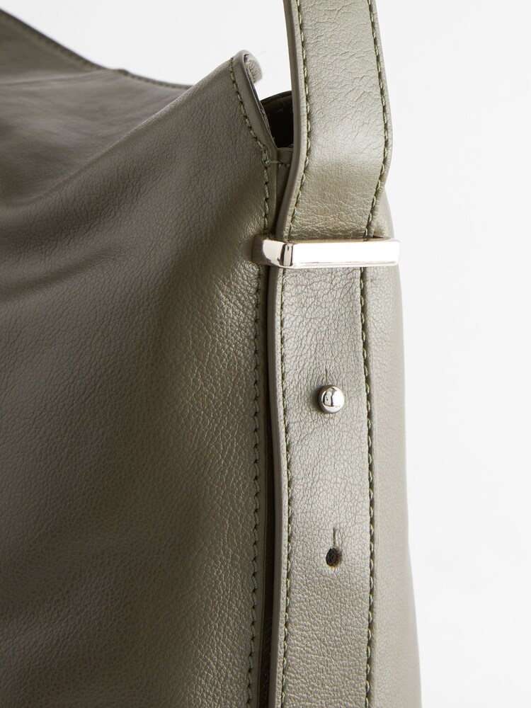 Khaki Green Leather Fold Flap Bag - Image 7 of 8