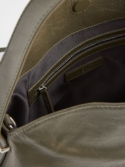 Khaki Green Leather Fold Flap Bag - Image 8 of 8